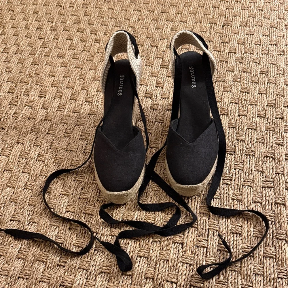 Soludos Black Espadrille Wedge Shoes - Picture 5 of 13